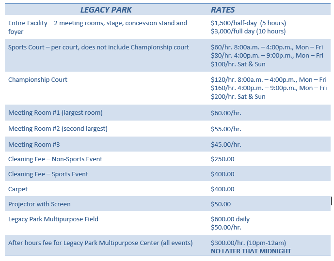 Legacy Park Rental Table